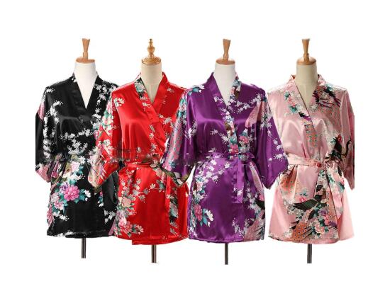 Kimono Yukata Cotton - Lace Up Woman Peacock Print Japanese
