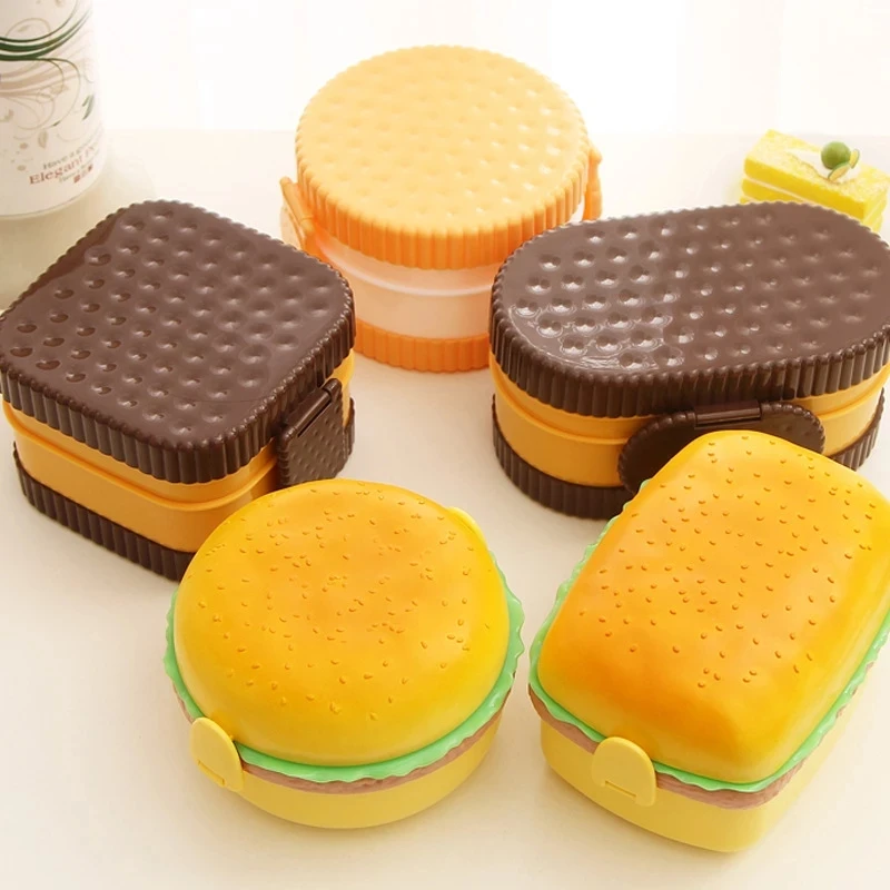 Bento Box Two Tier - Hamburger Lunch Box Double Tier Cute