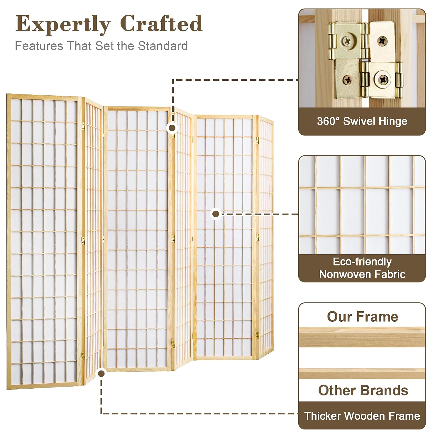6 Panel Folding Room Divider P - Shoji Screen Divider 评论和价格
