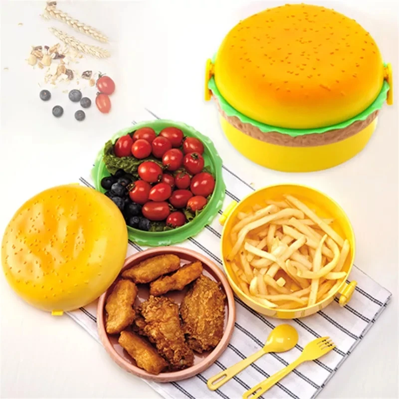Hamburger Lunch Box Double Tie - Bento Box Two Tier 评论和价格